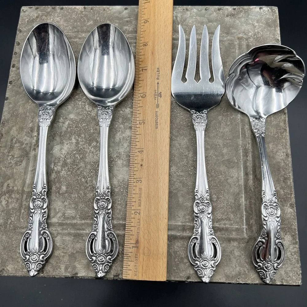Vtg Oneida Michelangelo Stainless Serving Set 4 Pc Ladle Meat Fork Soup Spoons